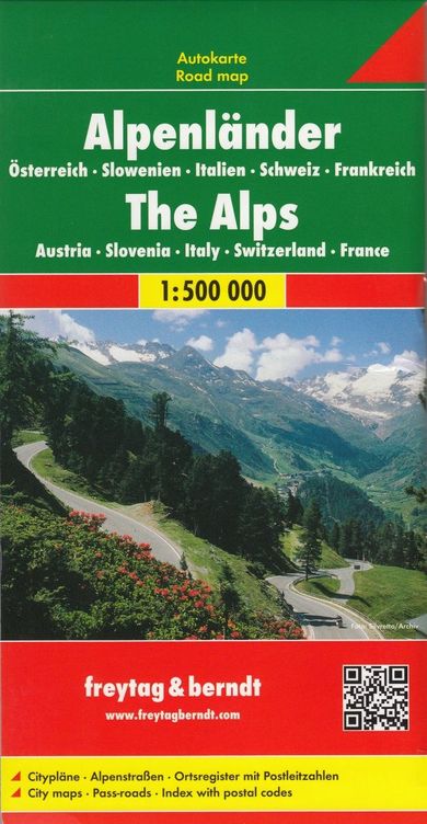 Alpy, Austria, Słowenia, Włochy, Szwajcaria, Francja. Mapa. Skala: 1:500 000