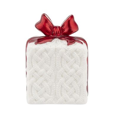 Altom Design, figurka porcelanowa, prezent z LED, czerwona kokardka, 8-8-10,5 cm