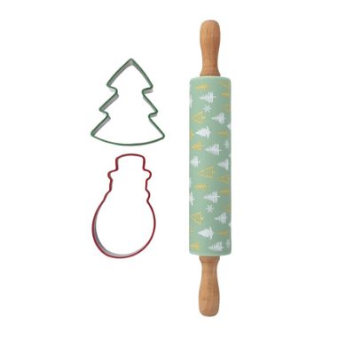 Altom Design, komplet 3 elementów do pieczenia (wałek, wykrawacz choinka i bałwanek)