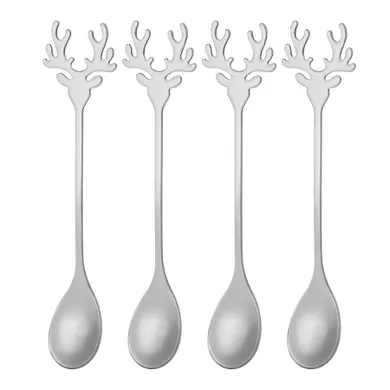 Altom Design, komplet 4 łyżeczek z ozdobną końcówką, głowa renifera, srebrny, color box