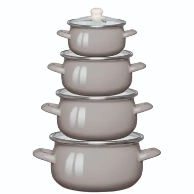 Altom Design, komplet garnków emaliowanych z pokrywami szklanymi, taupe