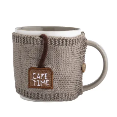 Altom Design, kubek, 380 ml, z ocieplaczem sweterkowym, beżowy