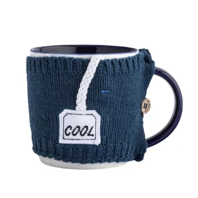 Altom Design, kubek, 380 ml, z ocieplaczem sweterkowym, granatowy