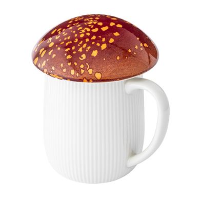 Altom Design, kubek ceramiczny w kształcie grzybka z rudą pokrywką w opasce, 500 ml