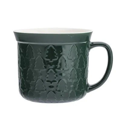 Altom Design, kubek duży prosty z rantem i tłoczeniem, 640 ml, choinki zielone