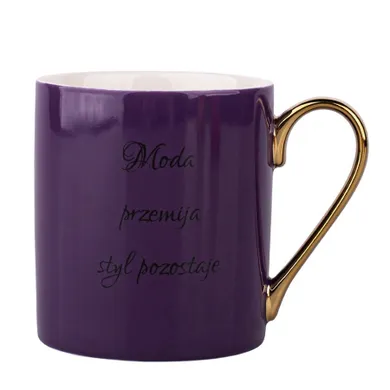 Altom Design, kubek prosty z sentencją i uchem w kolorze złota, fioletowy, 300 ml