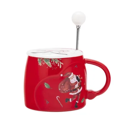 Altom Design, kubek z pokrywką w kształcie głowy mikołaja, 400 ml i łyżeczką