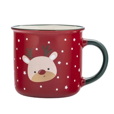 Altom Design, kubek z wywiniętym rantem i zielonym uchem, 400 ml, renifer