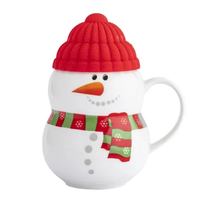Altom Design, kubek zimowy z silikonową czapeczką, bałwanek, 350 ml