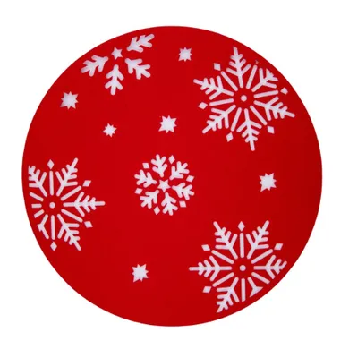 Altom Design, mata filcowa okrągła, 38 cm, duże śnieżynki czerwona