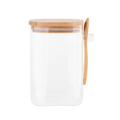 Altom Design, pojemnik kwadratowy borosilikat z bambusową pokrywką i łyżeczką, 1000 ml