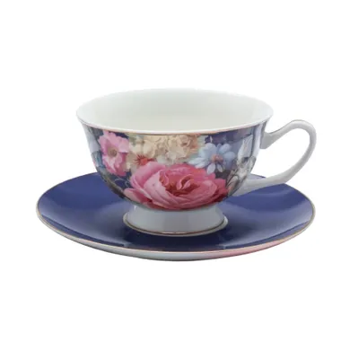Altom Design, Róża, filiżanka ze spodkiem, granatowa, 220 ml