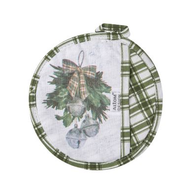 Altom Design, świąteczne drzewko, łapka kuchenna, średnica 18 cm, 100% bawełna, wianek dzwoneczki