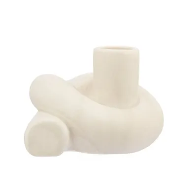 Altom Design, świecznik porcelanowy matowy na cienką świecę, beżowy, 9,5-9-7 cm