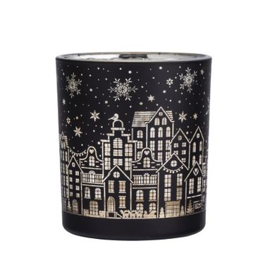 Altom Design, świecznik szklany, czarny, 7-7-8 cm, świąteczne miasto