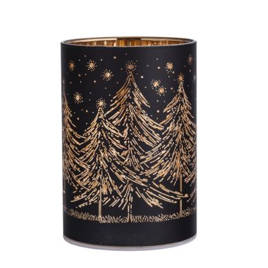 Altom Design, świecznik szklany, czarny LED, 8,5-12 cm, sosnowy las