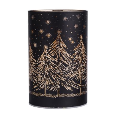 Altom Design, świecznik szklany, czarny LED, 9-14 cm, sosnowy las