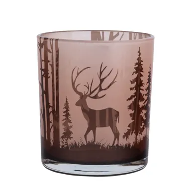 Altom Design, świecznik szklany, mleczny, renifer, 9-9-10 cm