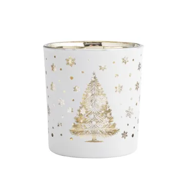 Altom Design, świecznik szklany, ze złotym wnętrzem, choinki i gwiazdki, 7-7-8 cm