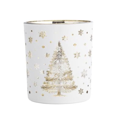 Altom Design, świecznik szklany, ze złotym wnętrzem, choinki i gwiazdki, 9-9-10 cm