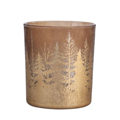 Altom Design, świecznik szklany, złoty, choinki, 9-9-10 cm