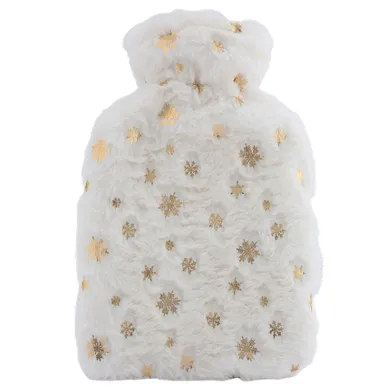 Altom Design, termofor w białym futerku, 1l, złote śnieżynki