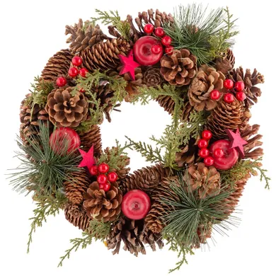 Altom Design, wianek zimowy czerwone jabłuszka, 30-30-8 cm