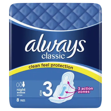 Always, Classic Night, podpaski ze skrzydełkami, 8 szt.