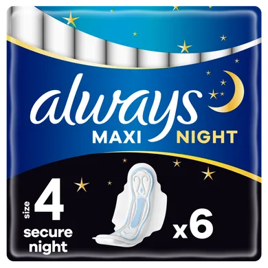 Always, Maxi Secure Night, podpaski ze skrzydełkami, rozmiar 4, x6