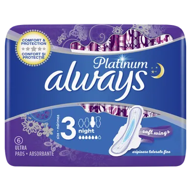Always, Platinum Night, podpaski ze skrzydełkami, rozmiar 3, 6 szt.