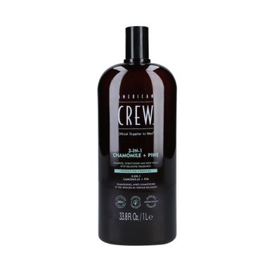 American Crew, Chamomile&Pine, szampon, odżywka i żel pod prysznic 3w1, rumianek i sosna, 1000 ml