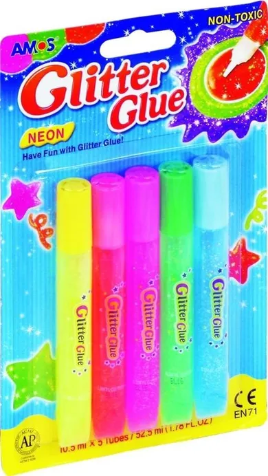 Amos, Glitter Glue, klej, neonowy, 5 kolorów