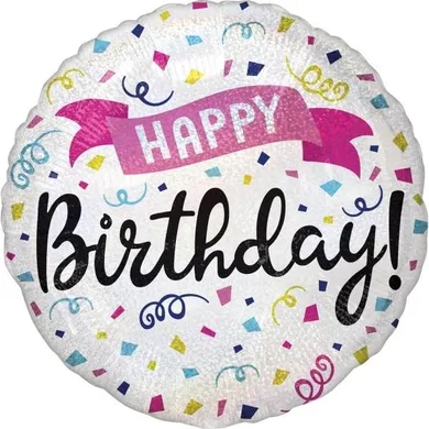 Amscan, balon foliowy Standard Holographic Happy Birthday Sparkle Banner S55, zapakowany