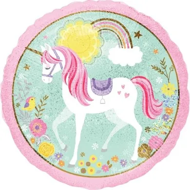 Amscan, balon foliowy Standard Magical Unicorn, okrągły, Holographic, 43 cm