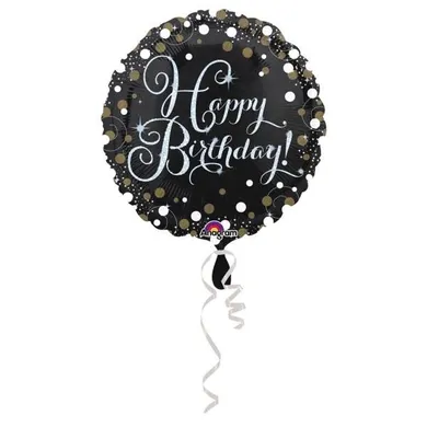 Amscan, balon foliowy Standard Sparkling Birthday, 43 cm, okrągły S55, zapakowany