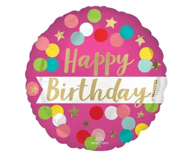 Anagram, balon foliowy, Birthday pink confetti, 46 cm