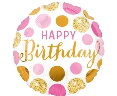 Anagram, balon foliowy, Pink and gold, Happy Birthday, 46 cm
