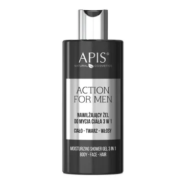 Apis, Action For Men, nawilżający żel do mycia ciała, 3w1, 300 ml