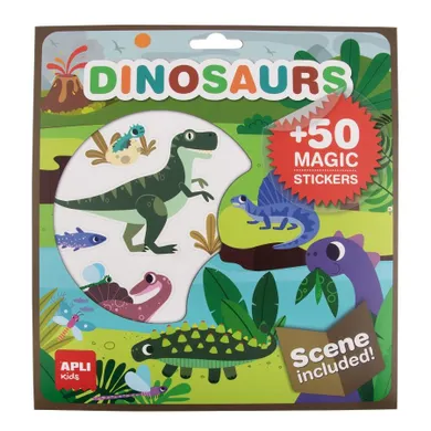 Apli Kids, naklejki wielokrotnego użytku z planszą, Dinozaury