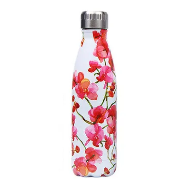 Arctherm, butelka termiczna, biała, czerwone kwiaty, 500 ml