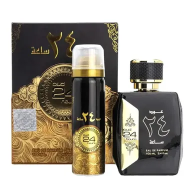 Ard al Zaafaran, Oud 24 Hours, zestaw, woda perfumowana, spray, 100 ml + dezodorant, spray, 50 ml