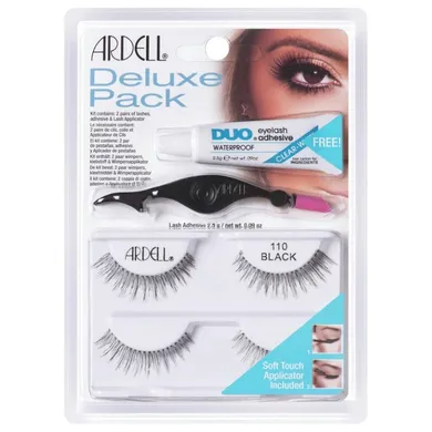 Ardell, zestaw Deluxe 110, 2 pary sztucznych rzęs, black + Lash Adhesive, klej do rzęs, 2,5 g + Lash Applicator, aplikator do rzęs