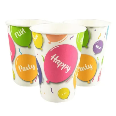Arpex, kubek papierowy, Balony Happy, 200 ml, 8 szt.