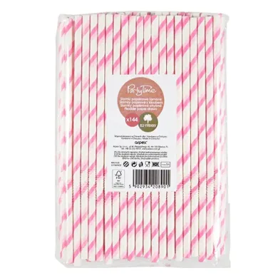 Arpex, słomki papierowe, łamane, różowe, 144 szt.