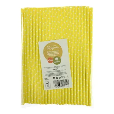 Arpex, słomki papierowe, żółte w białe kropki, 144 szt.