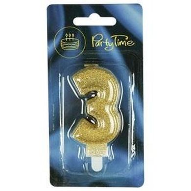 Arpex, świeczka urodzinowa premium, liczba 3, złota