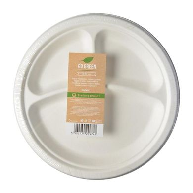 Arpex, talerzyki jednorazowe trójdzielne z trzciny cukrowej, 23 cm, 6 szt.