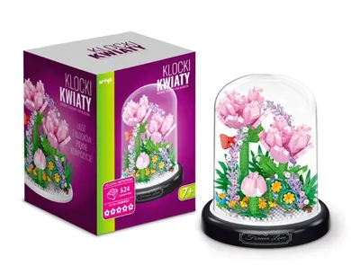 Artyk, kwiaty różowe tulipany, klocki pod kloszem, 624 elementów