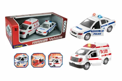 Artyk, zestaw aut miejskich, policja i ambulans