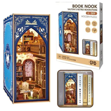 Askato, Book Nook, Książkowy zakątek, księgarnia, drewniane puzzle 3D, 223 elementy